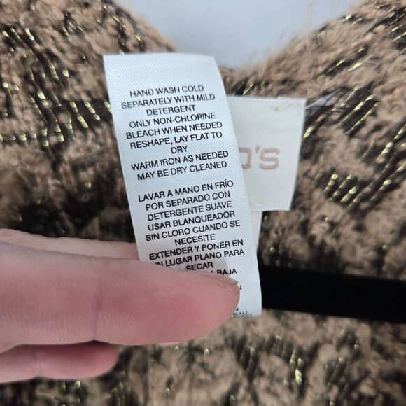 Chicos one size gold metallic floral paisley poncho cape shawl fringe hem - Picture 7 of 13